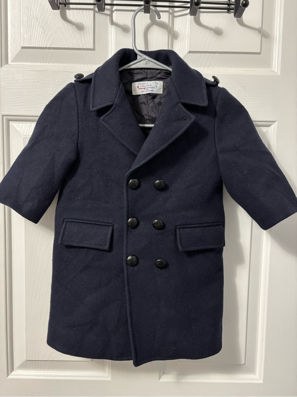 Vintage 70s Imp Originals Toddler Navy Blue Double Breasted Pea Coat Jacket T4